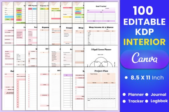 Download 100 Editable Canva KDP Interiors - Interiors Collection