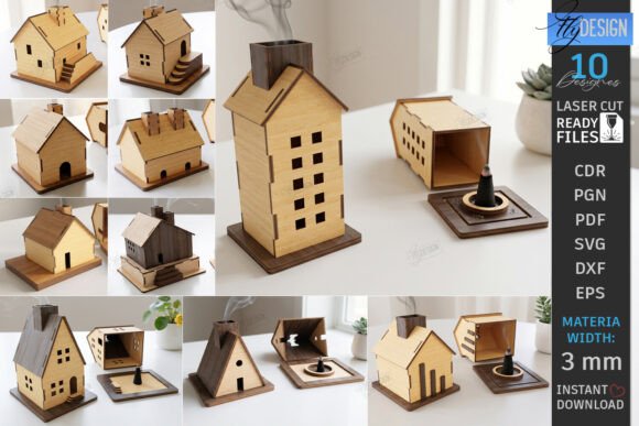 Download House Incense Cone Burner Laser Bundle - Bundle Collection