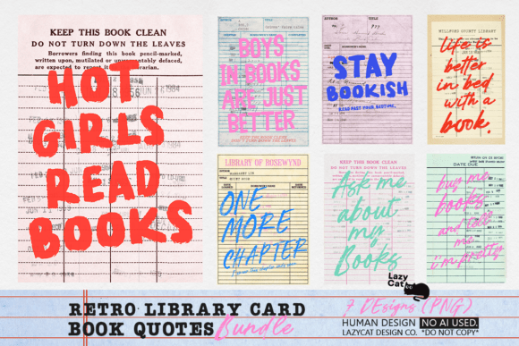 Download Retro Library Card Book Quote PNG Bundle - Bundle Collection