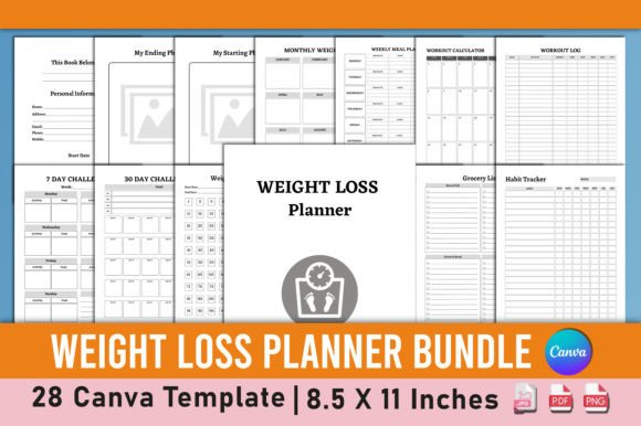 Download Weight Loss Planner Bundle Canva - Bundle Collection