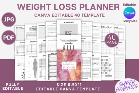 Download Weight Loss Planner Bundle Canva KDP - Bundle Collection