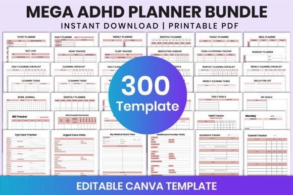 Download Mega ADHD Planner Bundle for Canva - Bundle Collection