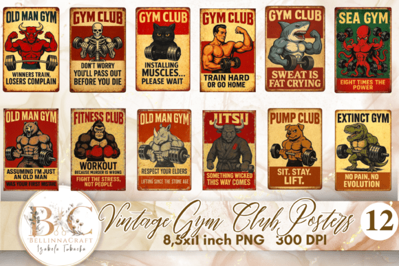 Download Vintage Gym Club Posters Bundle PNG - Bundle Collection