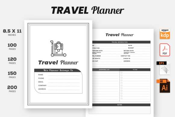 Download Travel Planner KDP Interior Printable - Interior printable Collection