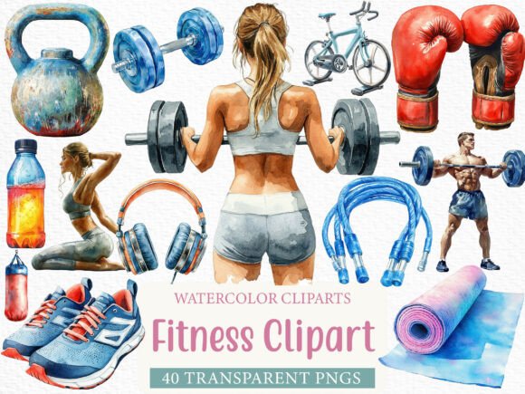 Download Watercolor Fitness Clipart Bundle - Bundle Collection