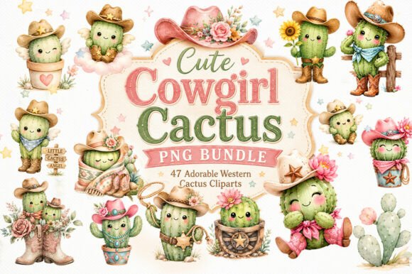 Download Cute-cowgirl-cactus-png-bundle-pack - Bundle Collection