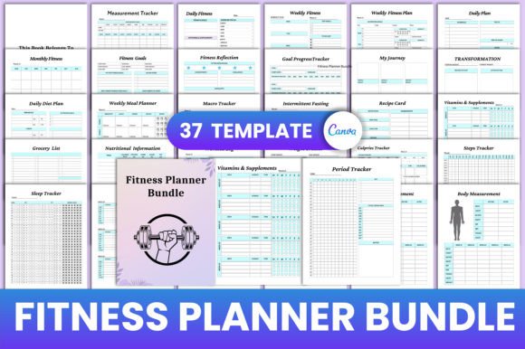 Download Editable Fitness Planner Bundle Canva - Bundle Collection